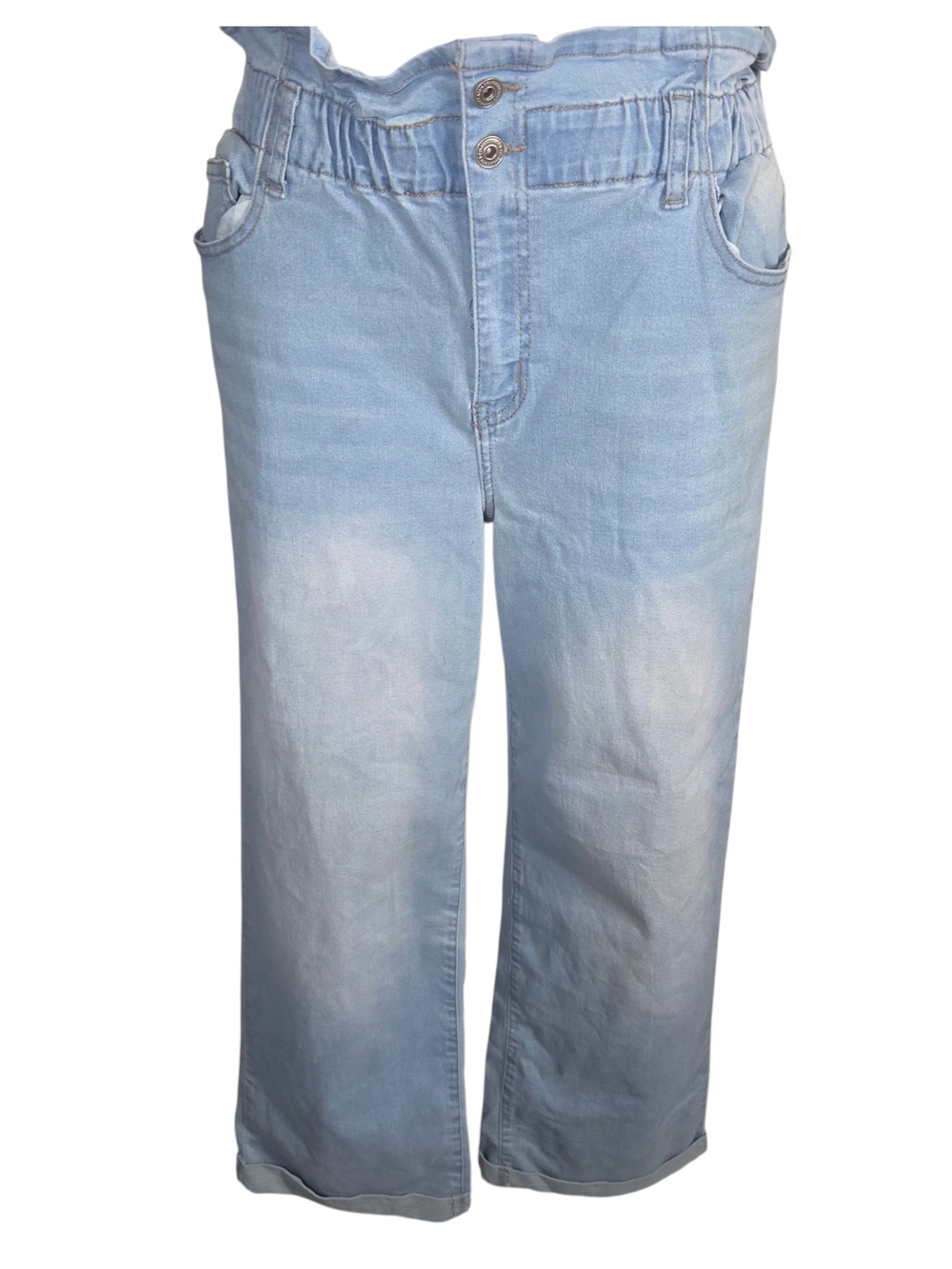 Relaxed Light Wash Denim Jeans with Elastic Waist. Size 18